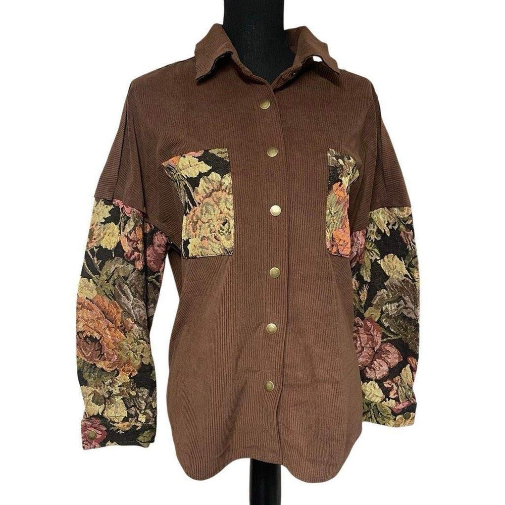 Oversized Corduroy and Floral Drop Shoulder Shacket